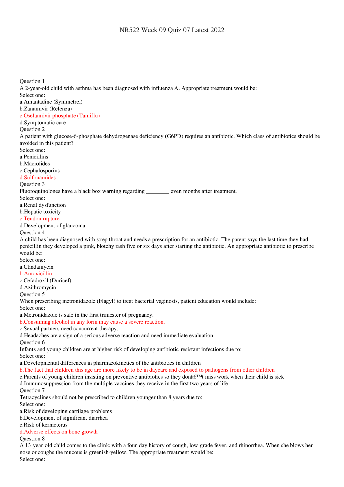 Preview image for NR522 Week 09 Quiz 07 Updated
